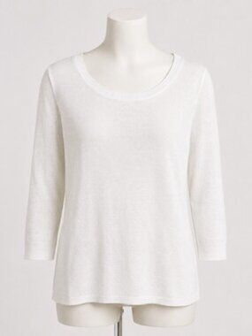 J.Crew 100% Linen White Scoop Neck 3/4 Sleeve Sweater Top Women’s M